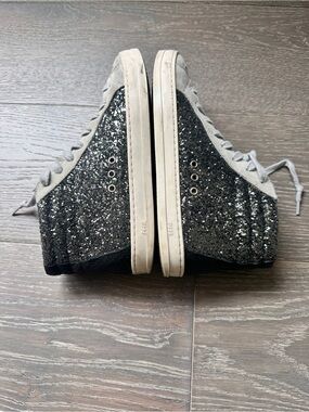 P448 Gray Suede and Glitter High-Top Sneakers